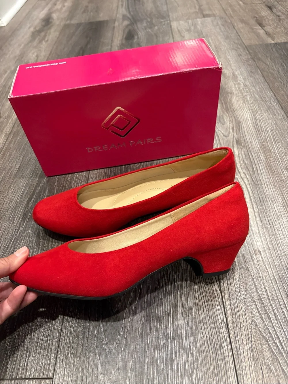 Dream Pairs Red Low Block Heel Pumps